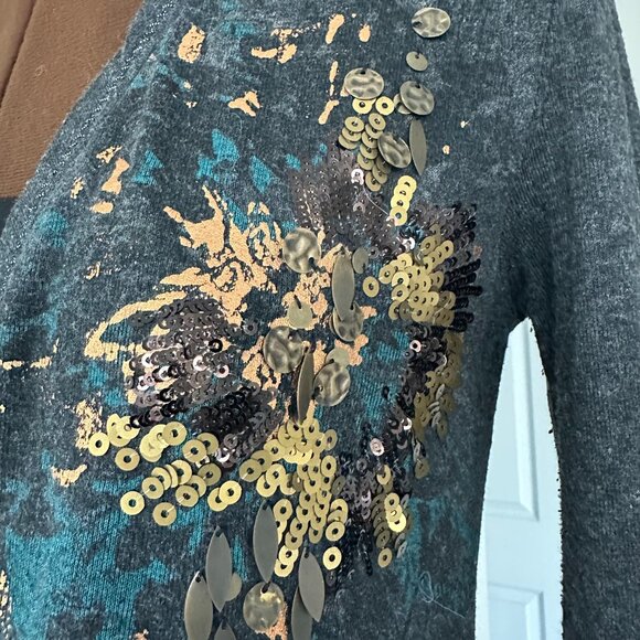 Miss Me Grey Cardigan with Sequin Trim Florals - Picture 3 of 8